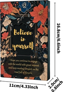 Detail of floral trifold notebook with hollow design and Believe in Yourself gold text