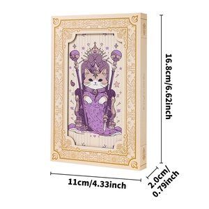 Vintage cat-themed trifold notebook in cream with golden baroque frames and dimensions