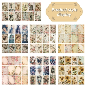 Vintage aesthetic scrapbook paper set featuring diverse floral and retro illustrations