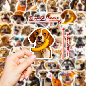 50pcs cute waterproof puppy stickers featuring beagle holding banana with white borders