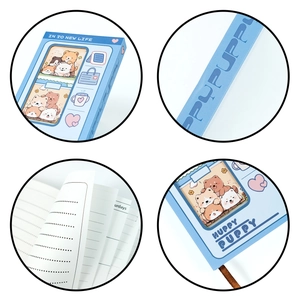 Detail of cute blue puppy notebook featuring hollow out design and creative inner pages