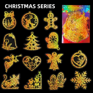 Gold Holographic Laser Christmas Stickers Waterproof PET Festive Decals For DIY Scrapbooking Gift Card Decoration