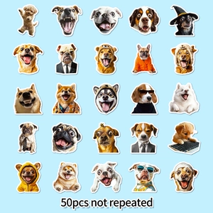Set of 50 waterproof cute dog doodle stickers with varied cartoon puppy expressions