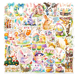 Waterproof PVC Easter Stickers Cartoon Rabbit Egg Floral Patterns For Laptop Scrapbook DIY Holiday Decoration Easter Theme