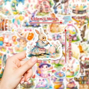 Waterproof Easter rabbit stickers set with cute bunny painting eggs and floral designs