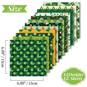 Size guide for St. Patrick's Day decorative paper with 12 clover designs at 6x6 inches