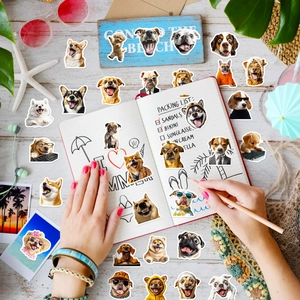 Waterproof cute puppy dog stickers set on laptop with summer beach theme accessories