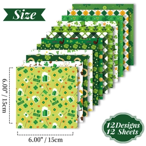 Detailed view of 12 pattern sheets for St. Patrick's Day scrapbooking and DIY crafts