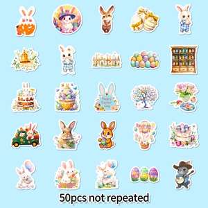 50pcs cute Easter bunny and colorful egg waterproof graffiti stickers for decoration