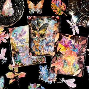 Holografische PET-Aufkleber mit wasserfesten Vintage-Schmetterlings- und Naturmotiven