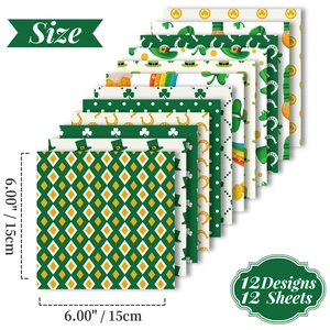 12-pack St. Patrick's Day themed decorative scrapbooking paper with shamrock patterns