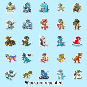 Set of 50 non-repeating colorful cartoon dinosaur stickers for kids DIY and decoration