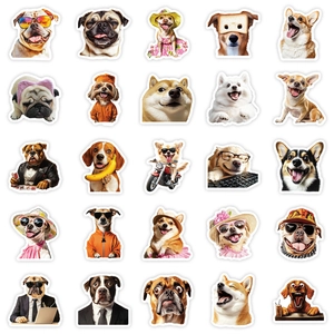 Collection of 25 cute waterproof dog stickers featuring funny puppy cartoon designs