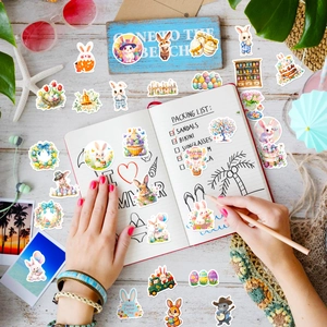 50pcs cute Easter bunny and colorful egg stickers for scrapbooking and DIY decor