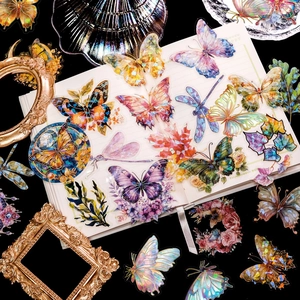 Wasserdichte PET-Sticker mit holografischen Schmetterlings- und Naturmotiven