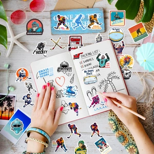 Set of 50 creative ice hockey waterproof stickers featuring players and goalie slogans