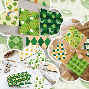 Detail of St. Patrick's Day craft paper featuring clover and shamrock patterns