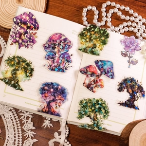 Close-up of fairy tale PET stickers with laser laser holographic finish on a notebook