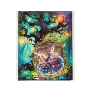 Detailed fairy tale PET sticker featuring a glowing magic tree with golden laser foil