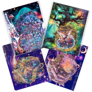 Fairy tale series laser PET stickers featuring magic mushrooms and forest treehouses