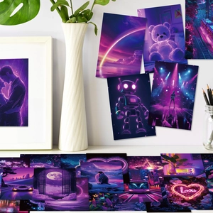 50pcs Romantic Purple Sunset Aesthetic Wall Decor Cards for Room Art Decoration