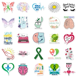 Set of 25 waterproof mental health stickers featuring positive quotes and icons