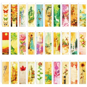 Set de 30 marcapáginas vintage de papel con motivos naturales y diseños de óleo retro