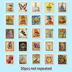50pcs non-repeating vintage rabbit and animal stamp stickers with fairy tale illustrations