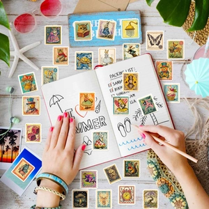 50 pieces of vintage animal stamps stickers for scrapbooking and summer journaling DIY