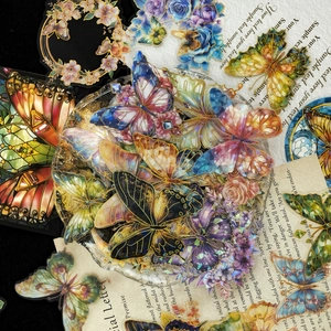 Schmetterling-Aufkleber mit Goldfolie und bunten PET-Blumenmustern für Scrapbooking