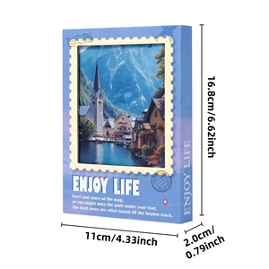 Notizbuch mit nordischer Landschaft, blauem Cover und Briefmarken-Design, 16,8x11x2cm