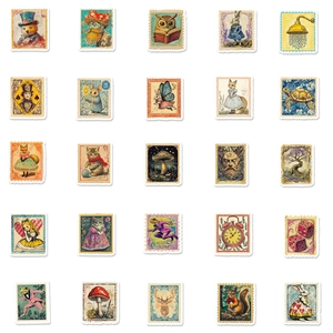 Vintage style rabbit and animal stamp stickers in a 5x5 grid set for scrapbooking