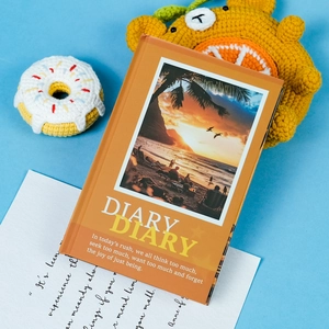 Sunset Beach Theme Diary Notebook Retro Orange Hardcover Planner With Inspirational Quotes For Student Office Writing