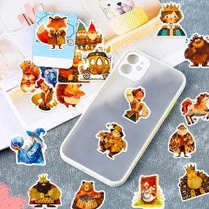 Fairy tale cartoon stickers applied on a frosted phone case for creative decoration