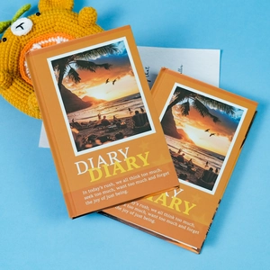 Romantic sunset beach theme hardback diary with orange cover and inspirational quotes