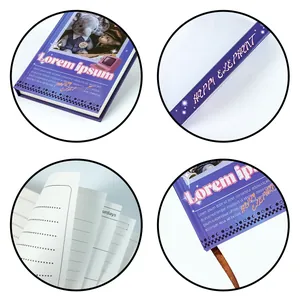 Detail view of purple elephant notebook showing lined pages and silk ribbon bookmark