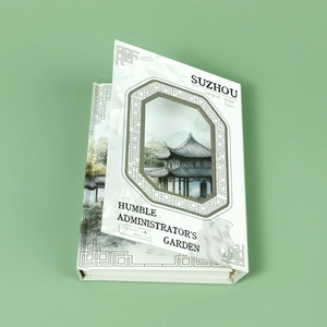Chinese garden themed tri-fold notebook with hollow design and ink painting cover