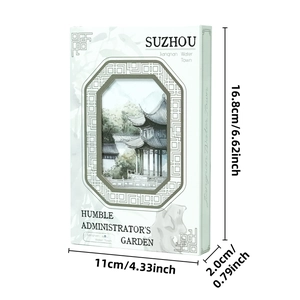 Chinese garden themed tri-fold notebook with cutout design and landscape illustration