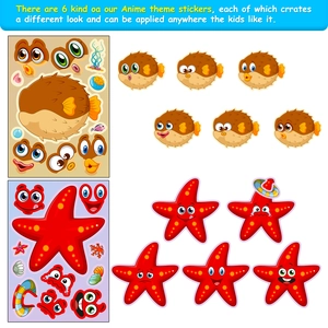 Creative sea creature sticker set with pufferfish and starfish for kids' DIY facial expressions