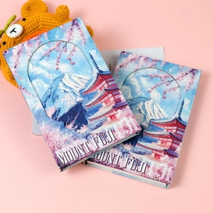 Set of two Mount Fuji notebooks with cherry blossom design and magnetic buckle closure
