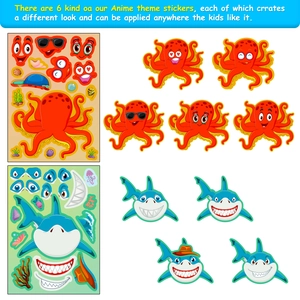 6-pack creative ocean creature face-swapping stickers for kids featuring sharks and octopuses