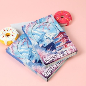 Japanese Mount Fuji notebook with cherry blossom art and magnetic buckle closure
