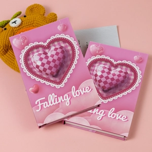Set of pink heart-themed hardback notebooks with 3D graffiti and falling love typography