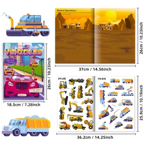 Waterproof transportation sticker book set with over 134 vehicle stickers and play scenes