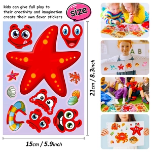 Detail of 15x21cm creative ocean life DIY stickers for kids with various facial features