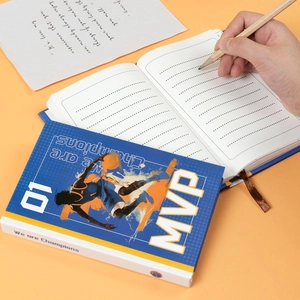 Creative basketball themed notebook with MVP blue hardcover and satin ribbon bookmark