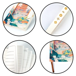 Detail of Hanshan Temple notebook showing landscape illustration and bookmark