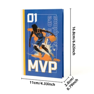 Blue basketball MVP notebook for boys, showing dimensions 16.8 x 11.0 x 2.0 cm