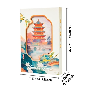 Portable tri-fold notebook featuring Hanshan Temple 3D landscape and hollow frame design