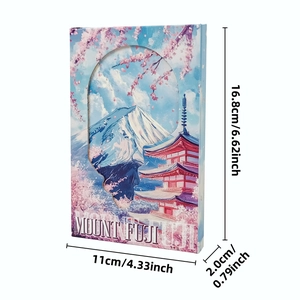 Mount Fuji portable journal with hollow magnetic clasp and cherry blossom artwork 16x11cm